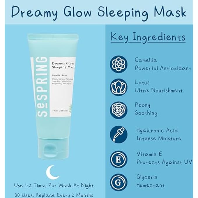 SeSpring SEPSRING DREAMY GLOW SLEEPING MASK, KOREAN FACE MASK, FORMULATED WITH CAMELLIA, LOTUS, AND HYALURONIC ACID, KOREAN SKINCARE, CLEAN BEAUTY, VEGAN, CRUELTY FREE, KOREAN BEAUTY PRODUCTS, 3.38 FL OZ - Image 2